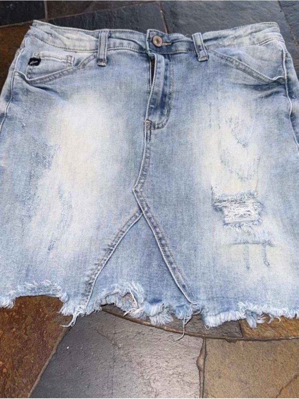 KanCan Light Blue Distressed Denim Mini Skirt
